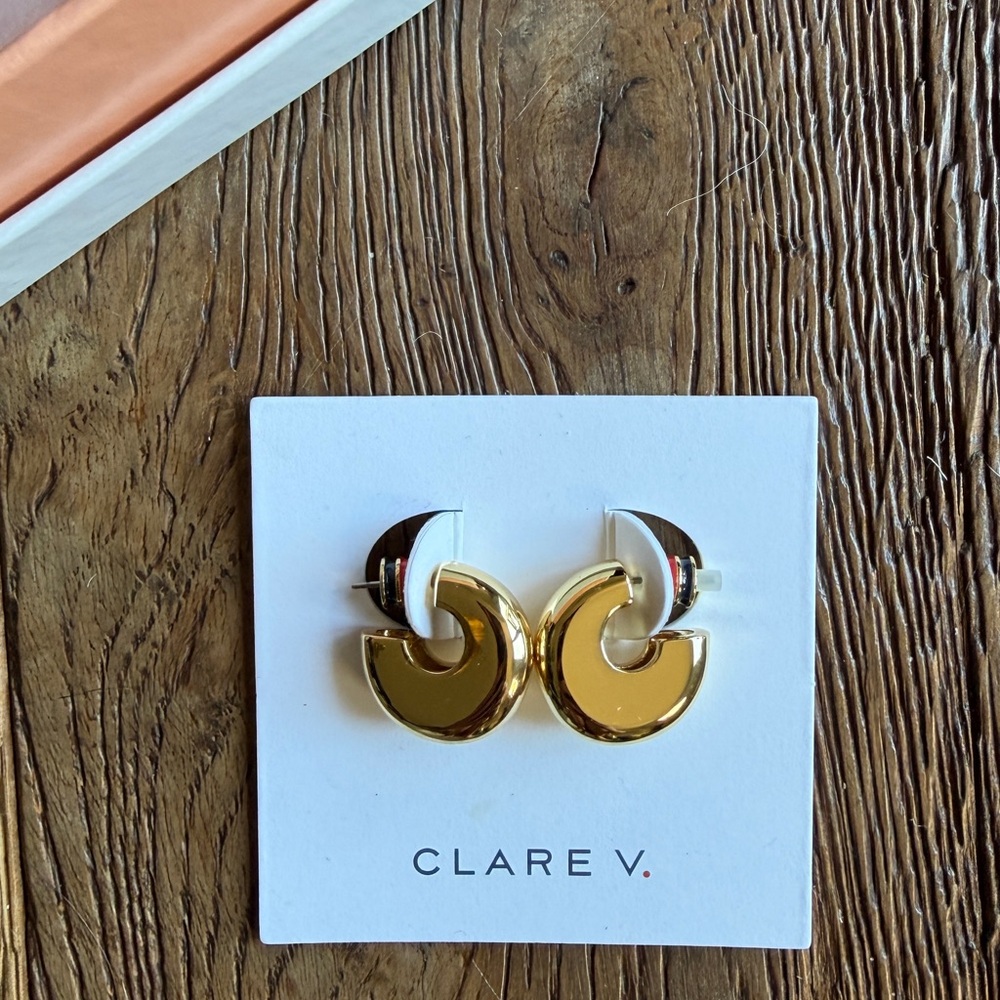 Clare V. Gold Statement Hoop Earrings NWT Chunky Sculptural Modern Jewelry - Picture 2 of 5
